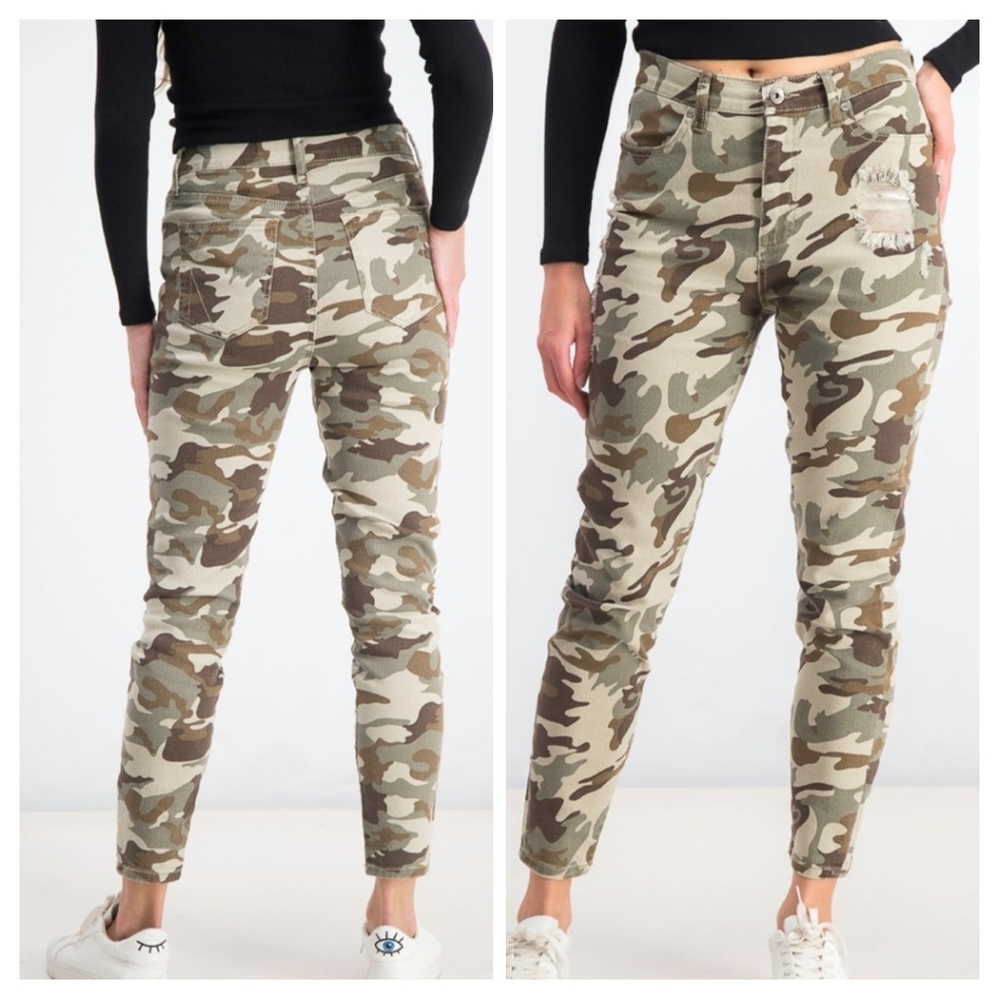 Kendall & Kylie Camouflage Slim & Skinny Jeans Camo Green Print Pants Women's 28
